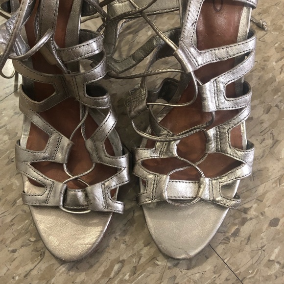 ALDO Metallic Leather Lace-Up Heels Sz 9 - Picture 3 of 8